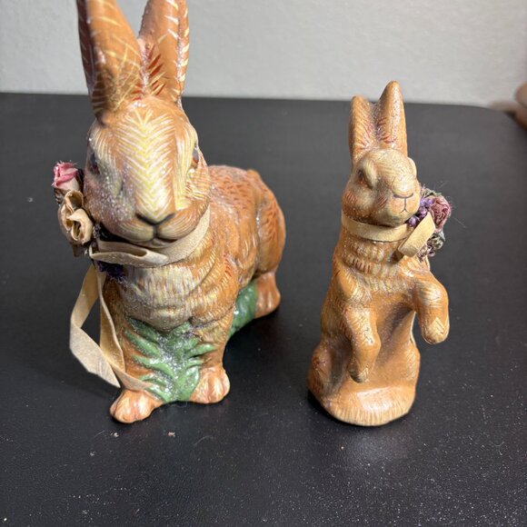 2 Vintage Hand Painted Lic. by brn Glitter Finish Whimsical Rabbits FARMHOUSE - Picture 6 of 10